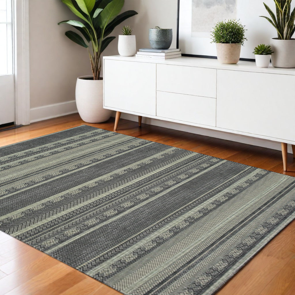 10' X 13' Black And Ivory Geometric Area Rug