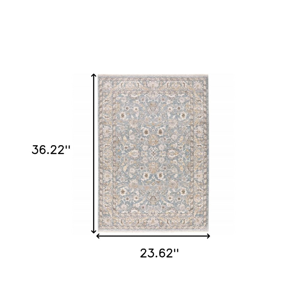 2' X 3' Blue And Ivory Area Rug