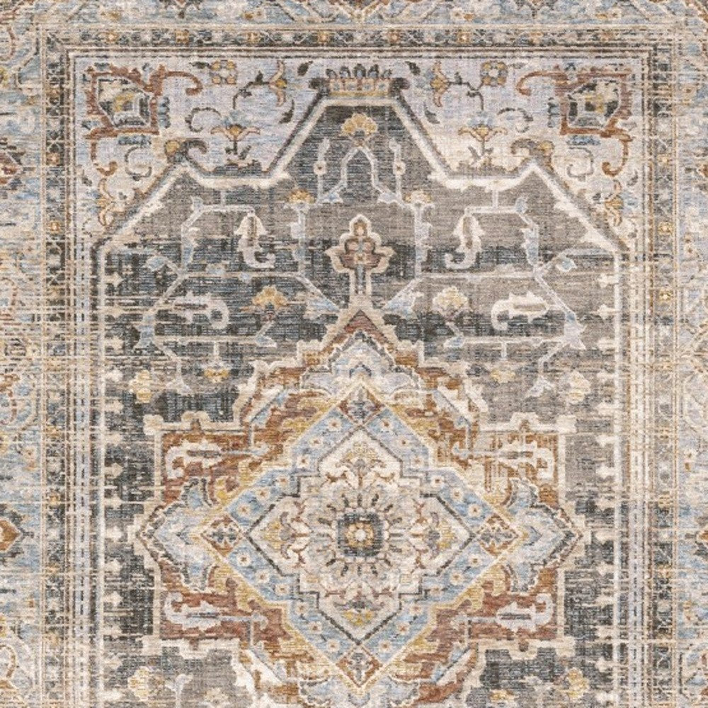 10' X 13' Gray And Blue Medallion Distressed Area Rug