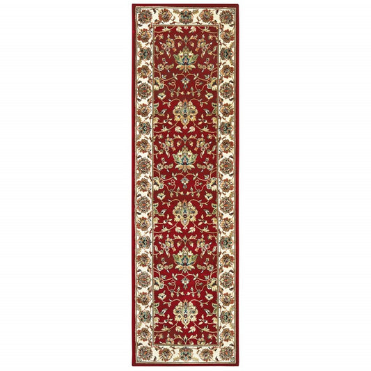 8' Red And Ivory Runner Rug