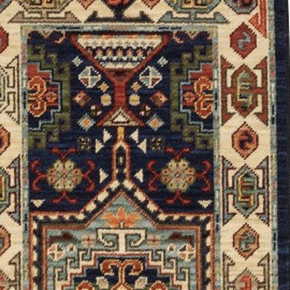 12' Blue And Ivory Wool Handmade Runner Rug