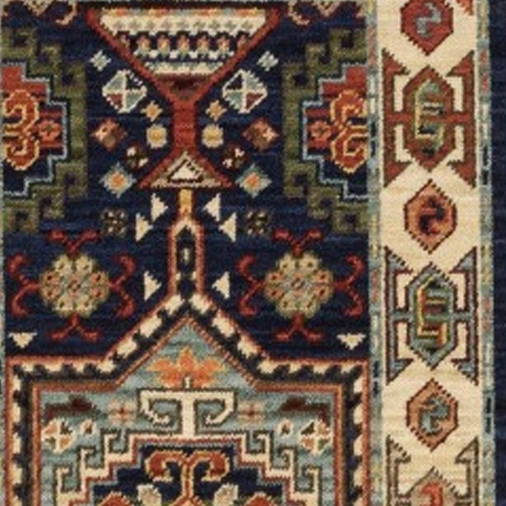 12' Blue And Ivory Wool Handmade Runner Rug