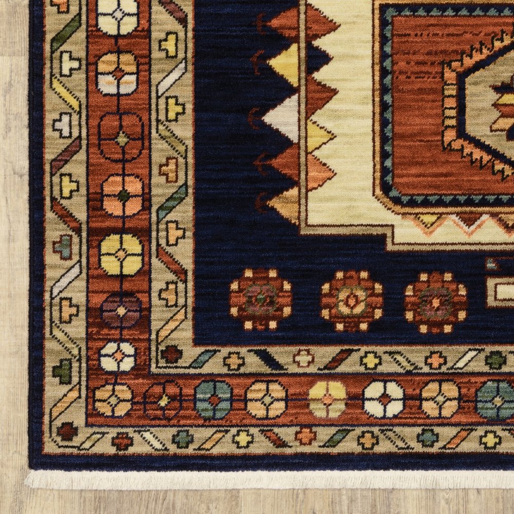 8' X 11' Blue And Red Medallion Area Rug