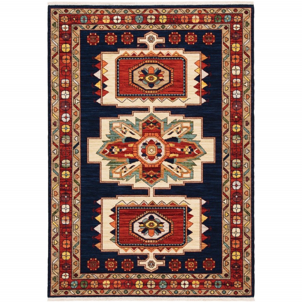 8' X 11' Blue And Red Medallion Area Rug