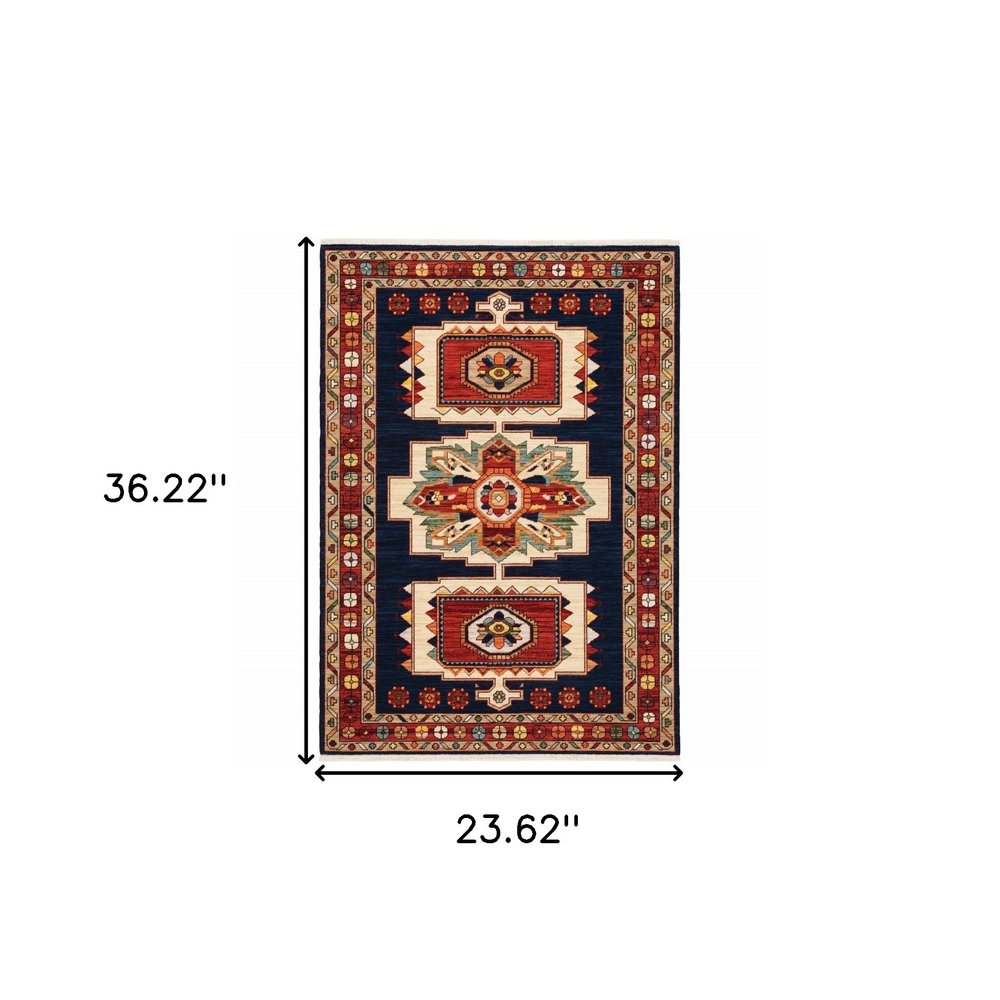 8' X 11' Blue And Red Medallion Area Rug