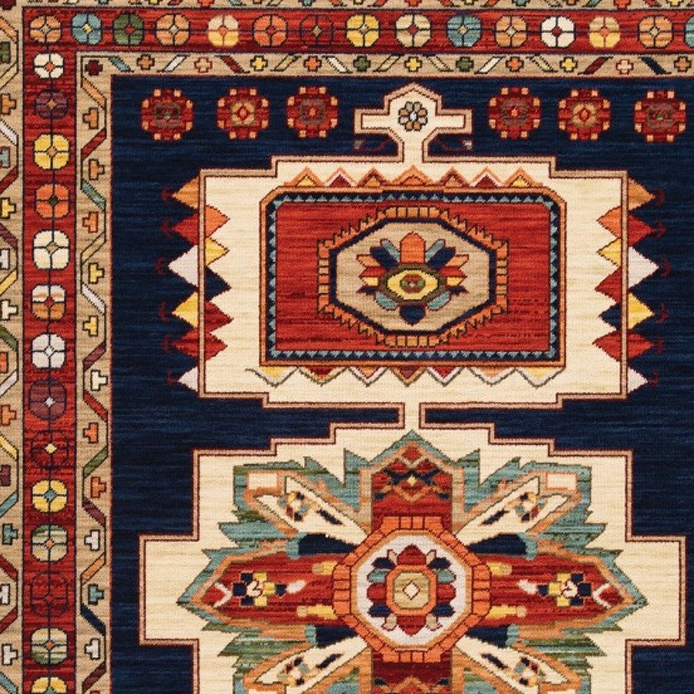 8' X 11' Blue And Red Medallion Area Rug
