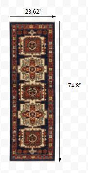 8' X 11' Blue And Red Medallion Area Rug