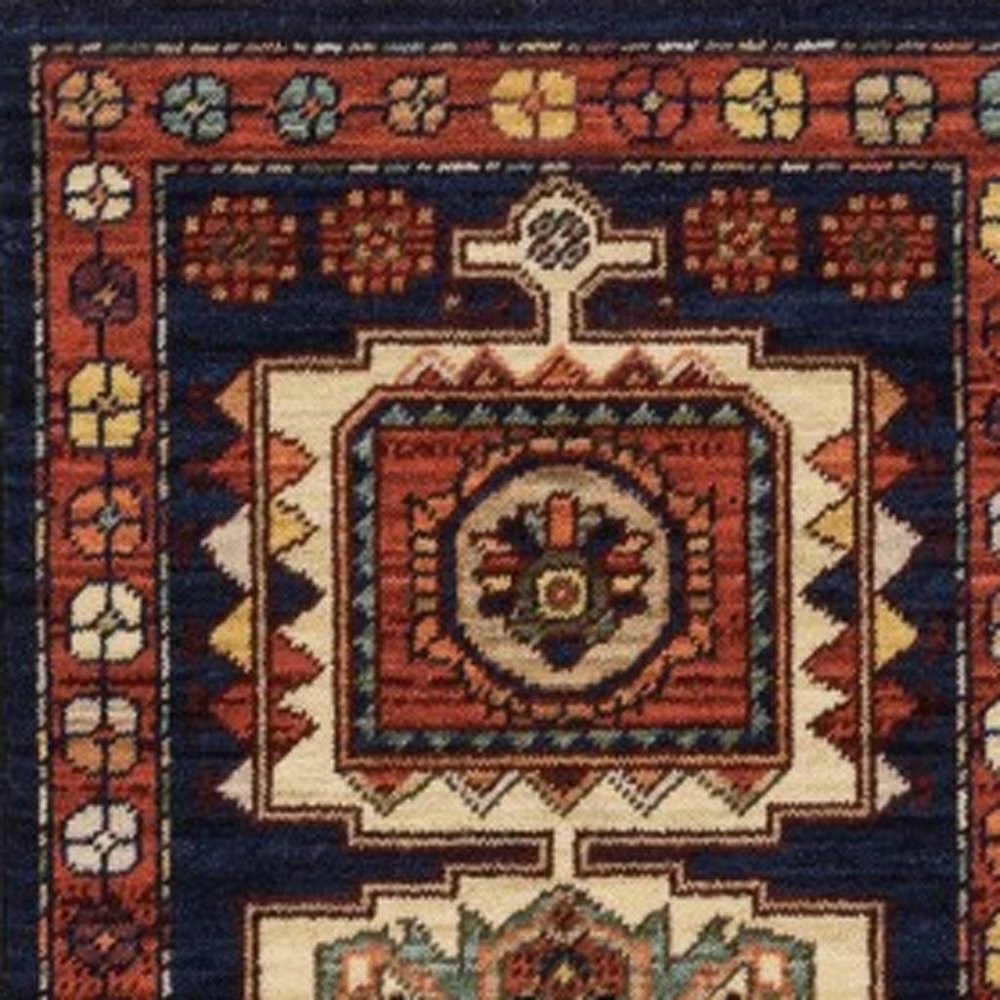 8' X 11' Blue And Red Medallion Area Rug