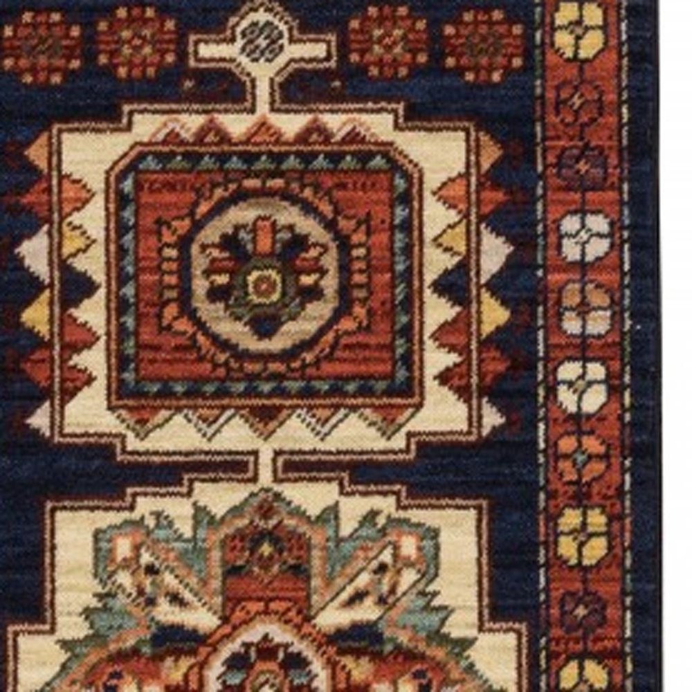 8' X 11' Blue And Red Medallion Area Rug
