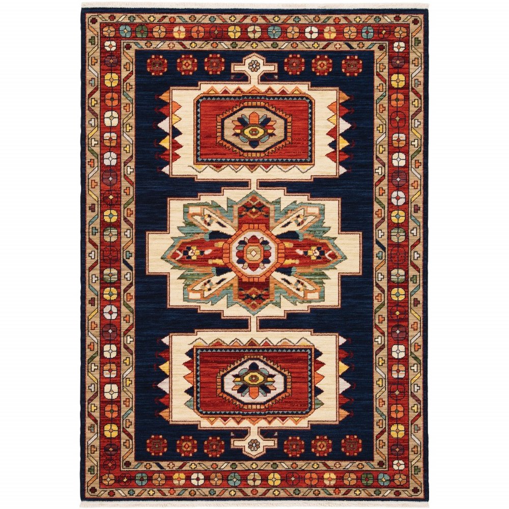 8' X 11' Blue And Red Medallion Area Rug