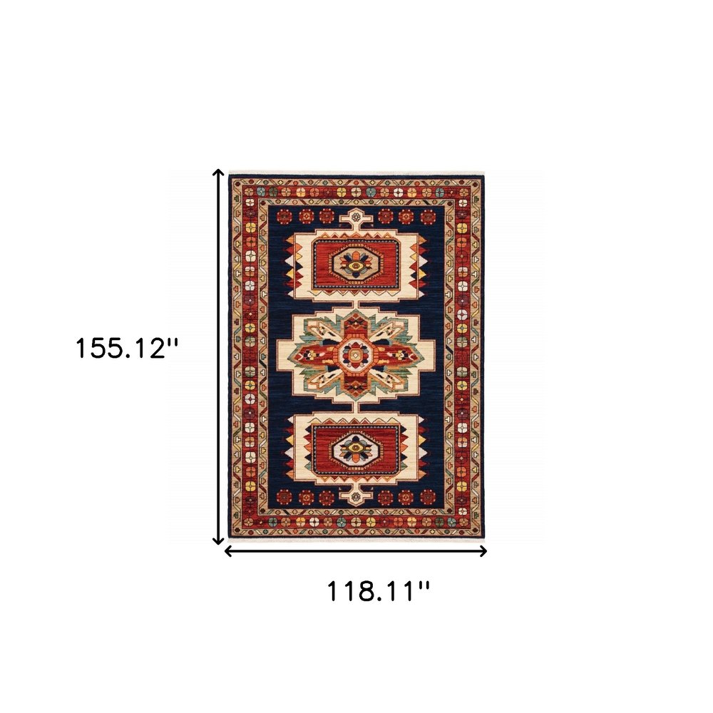 8' X 11' Blue And Red Medallion Area Rug