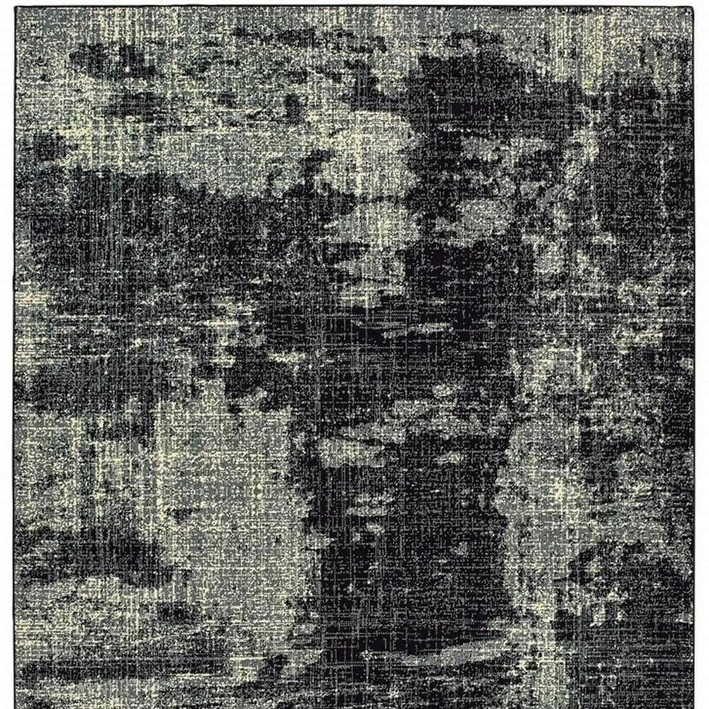 10' X 13' Black And Ivory Abstract Distressed Area Rug
