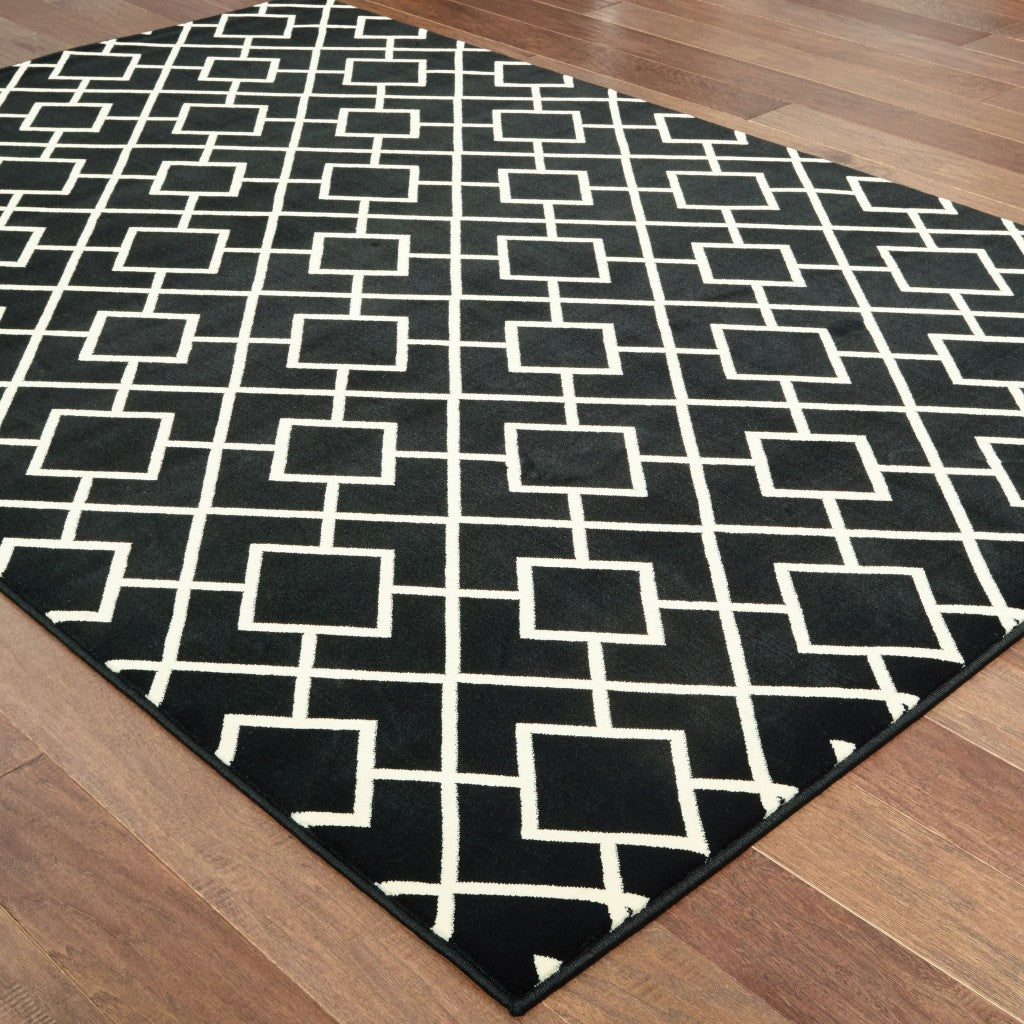 10' X 13' Black And Ivory Diamond Area Rug