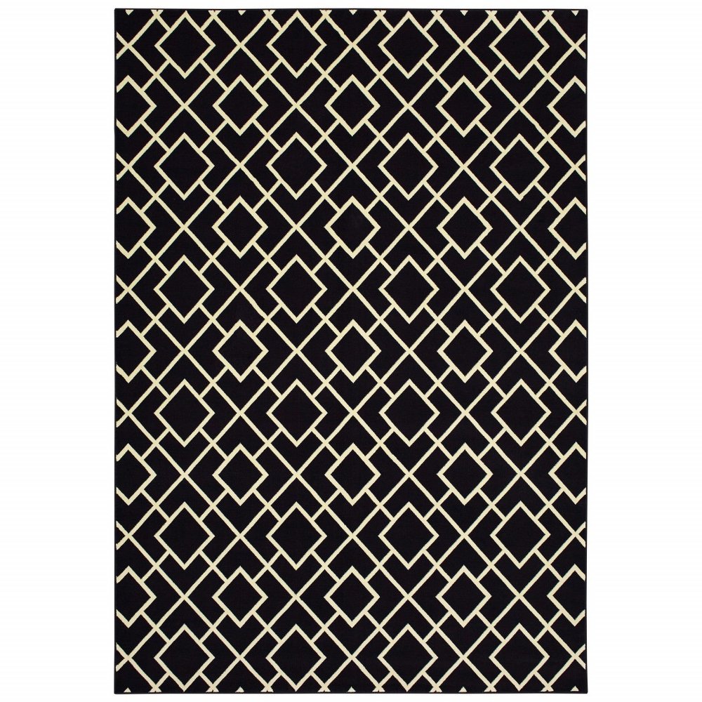 10' X 13' Black And Ivory Diamond Area Rug