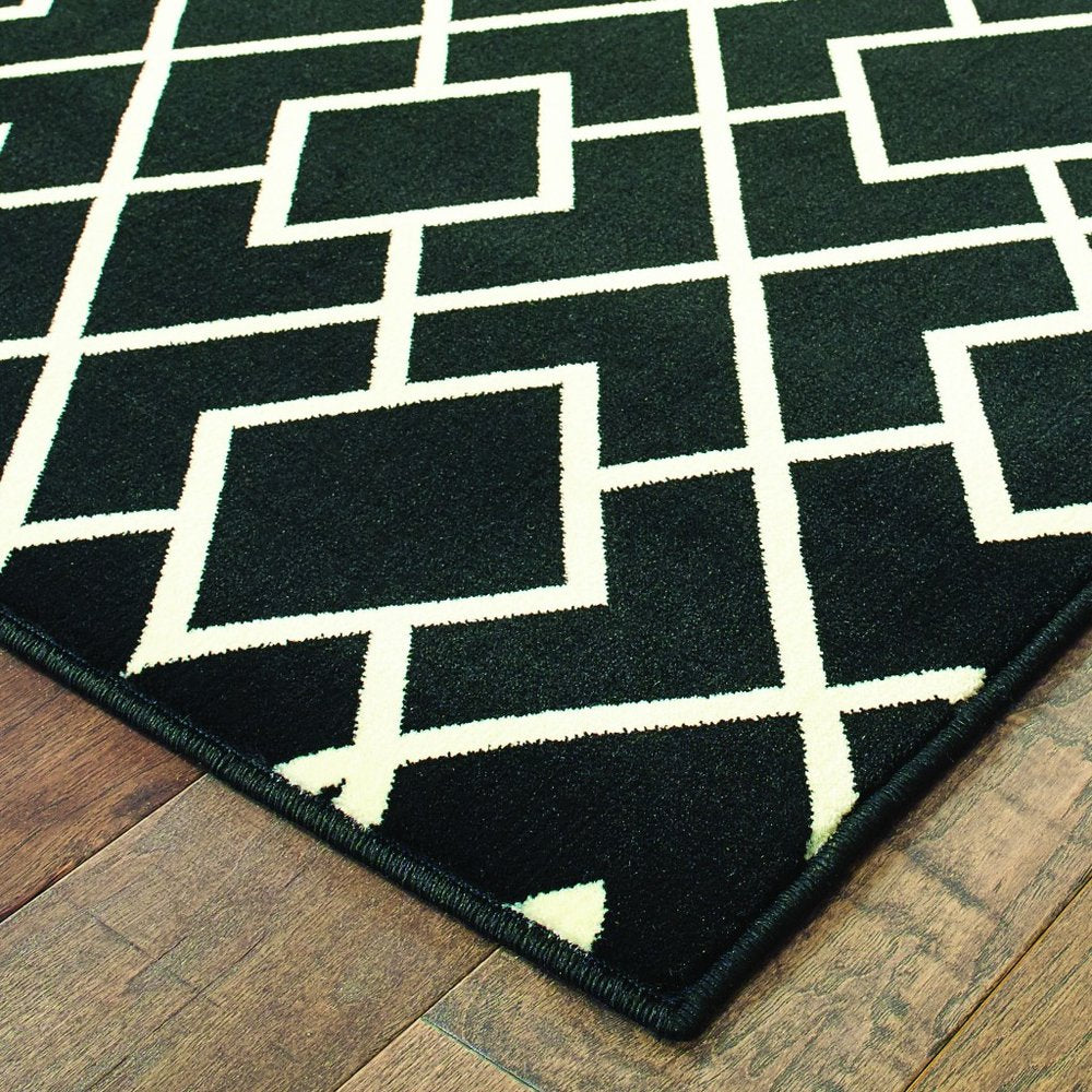 10' X 13' Black And Ivory Diamond Area Rug
