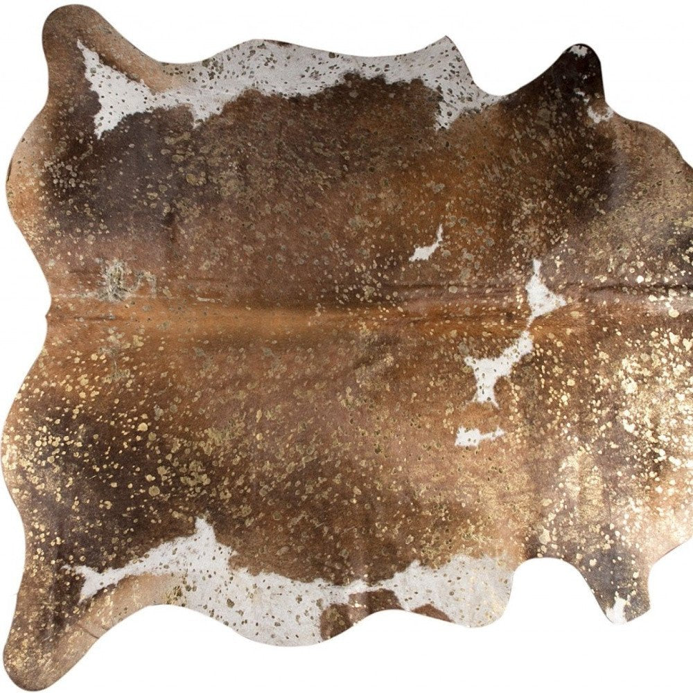 6' X 7' Brown And White Cowhide Area Rug