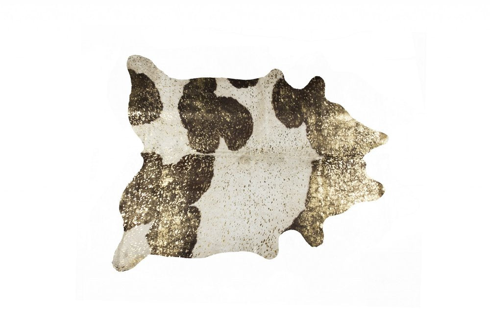 6' X 7' Gold And White Cowhide Area Rug