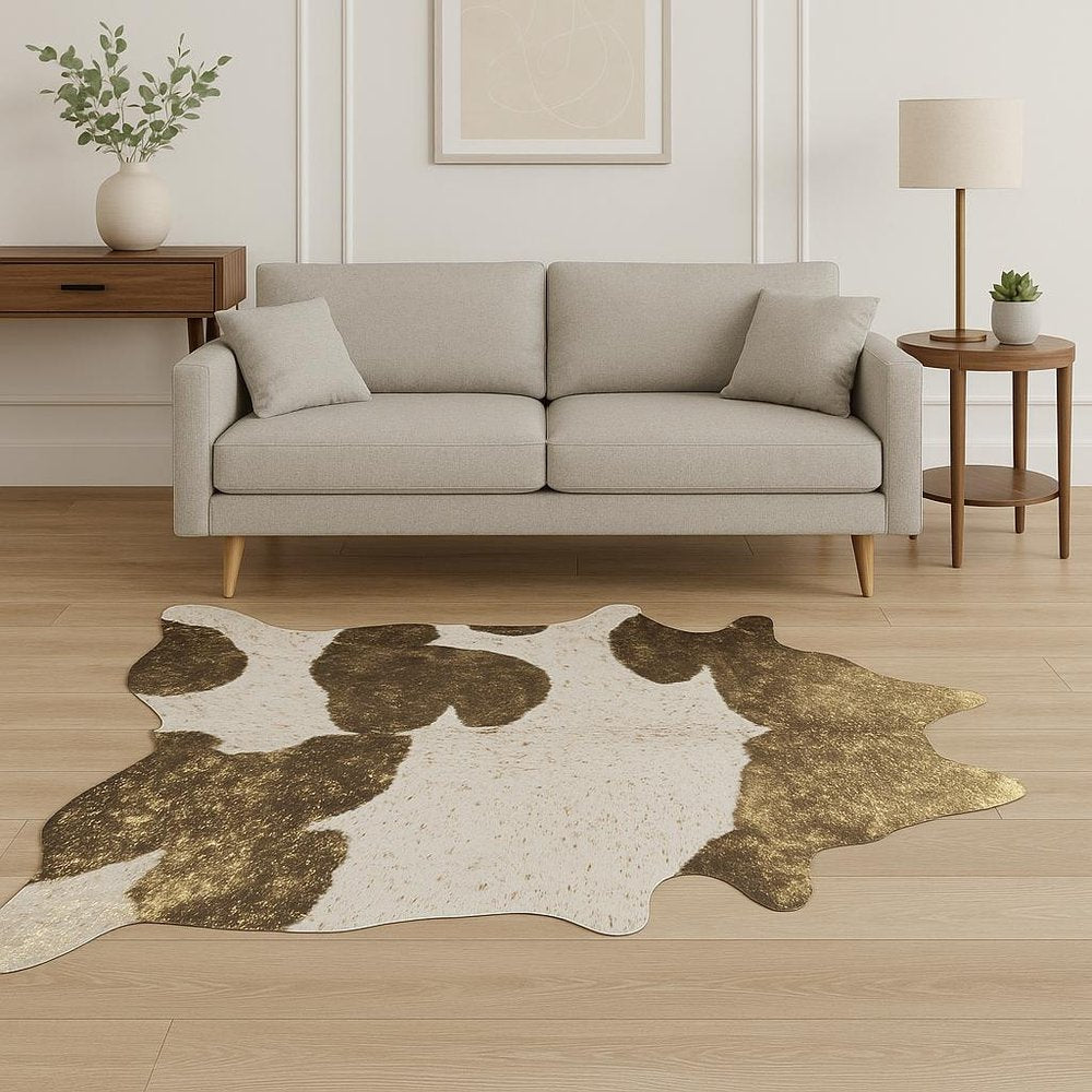 6' X 7' Gold And White Cowhide Area Rug