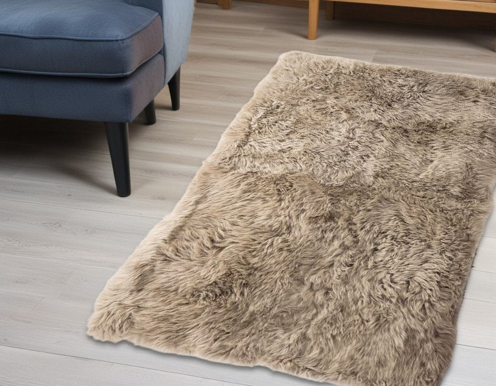 3' X 5' Taupe Genuine Sheepskin Area Rug