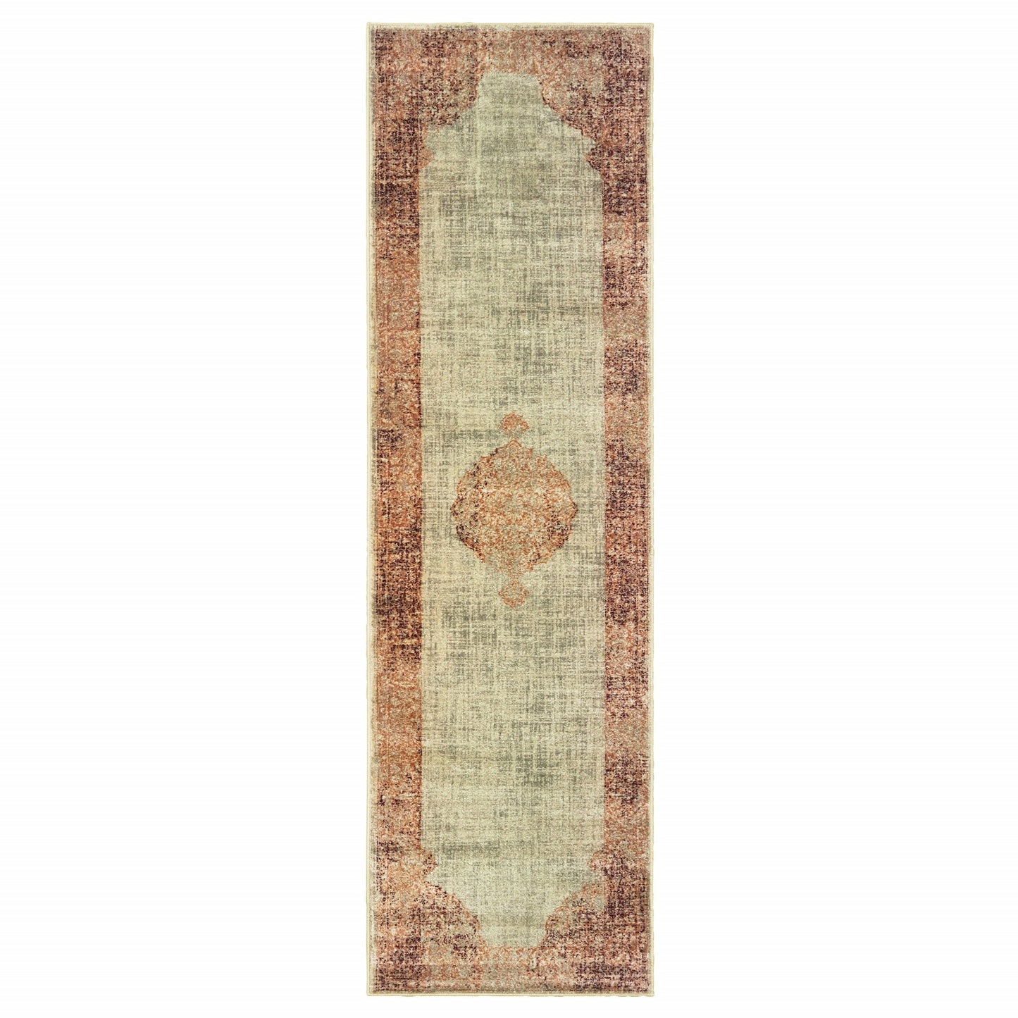 10' X 13' Ivory And Pink Medallion Area Rug