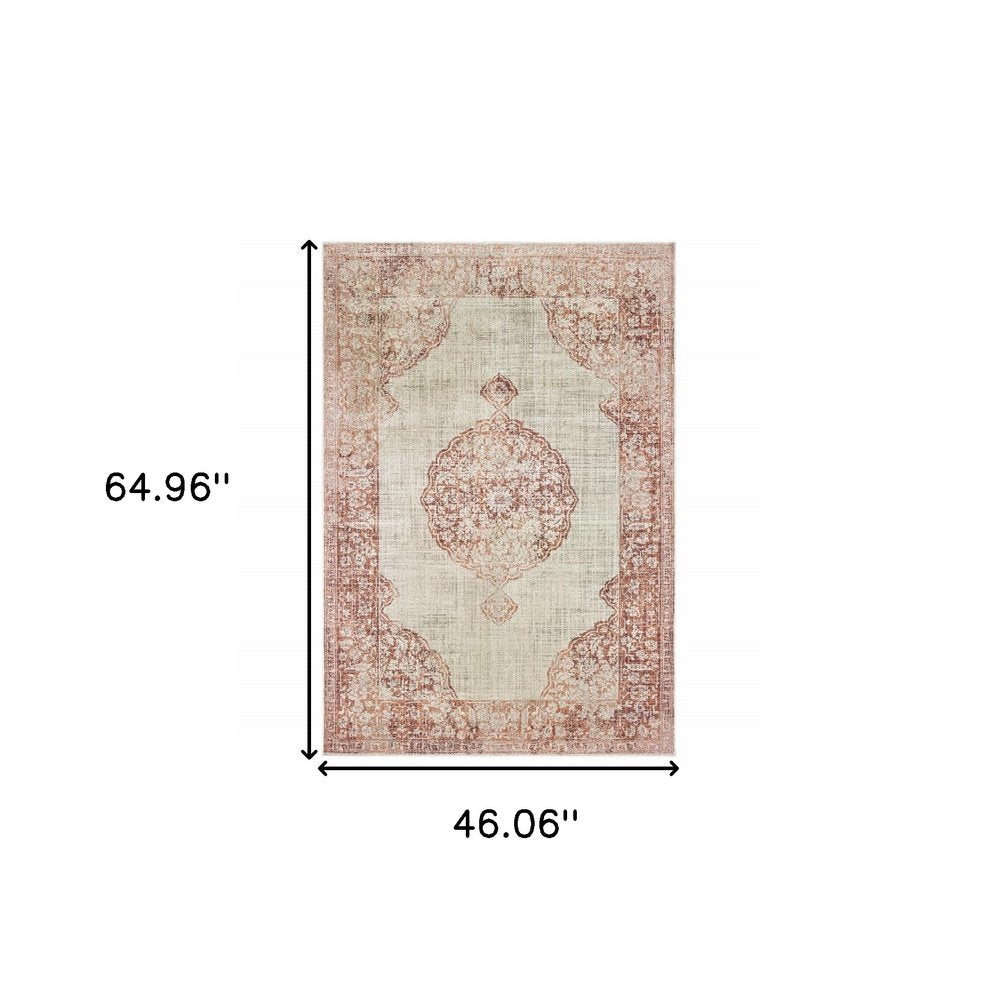 10' X 13' Ivory And Pink Medallion Area Rug