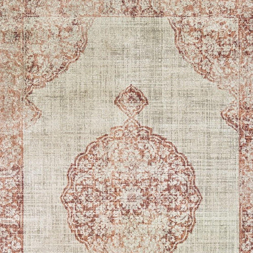 10' X 13' Ivory And Pink Medallion Area Rug