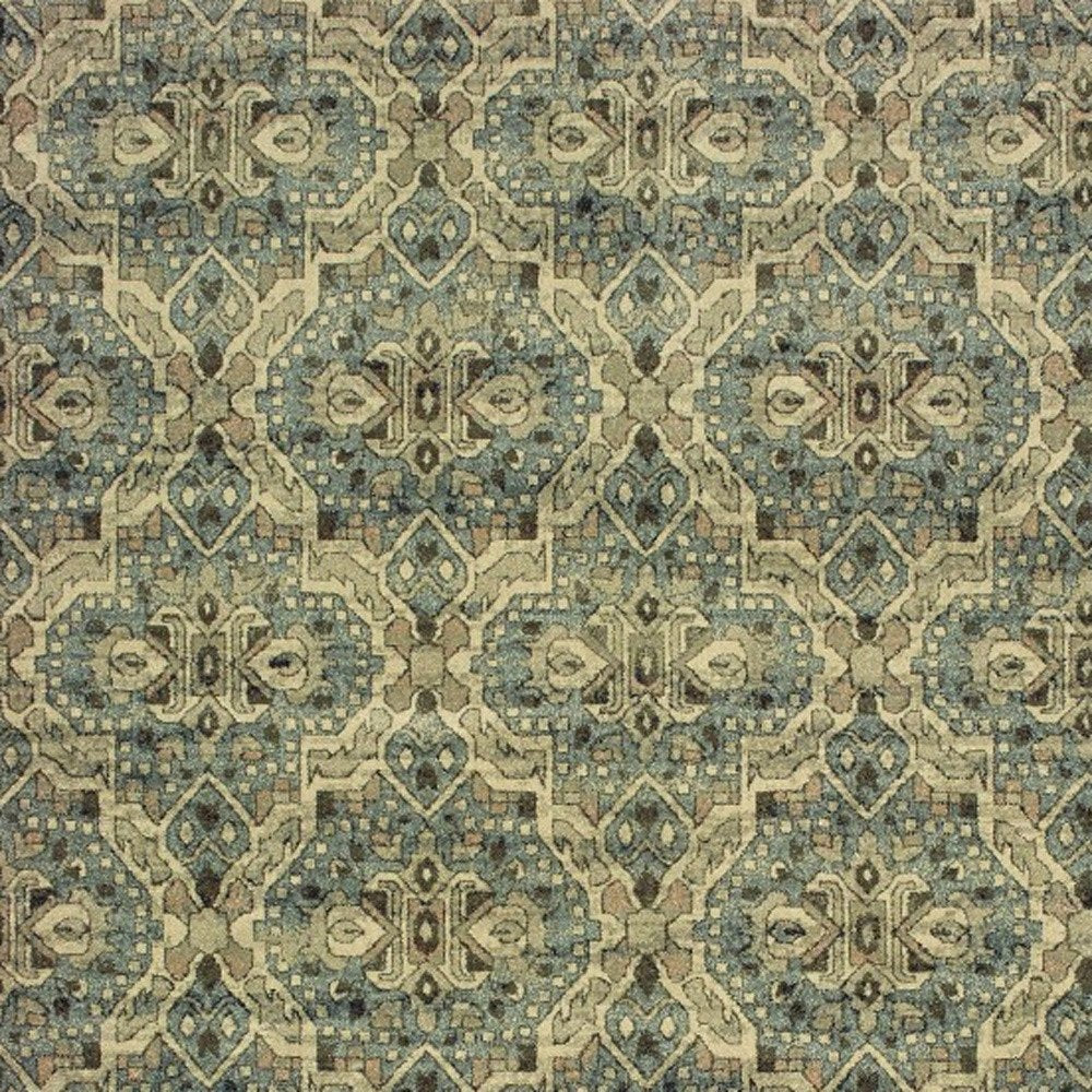 10' X 13' Ivory And Blue Geometric Area Rug