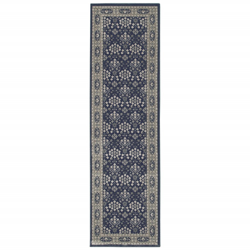 10' X 13' Navy And Gray Floral Ditsy Area Rug
