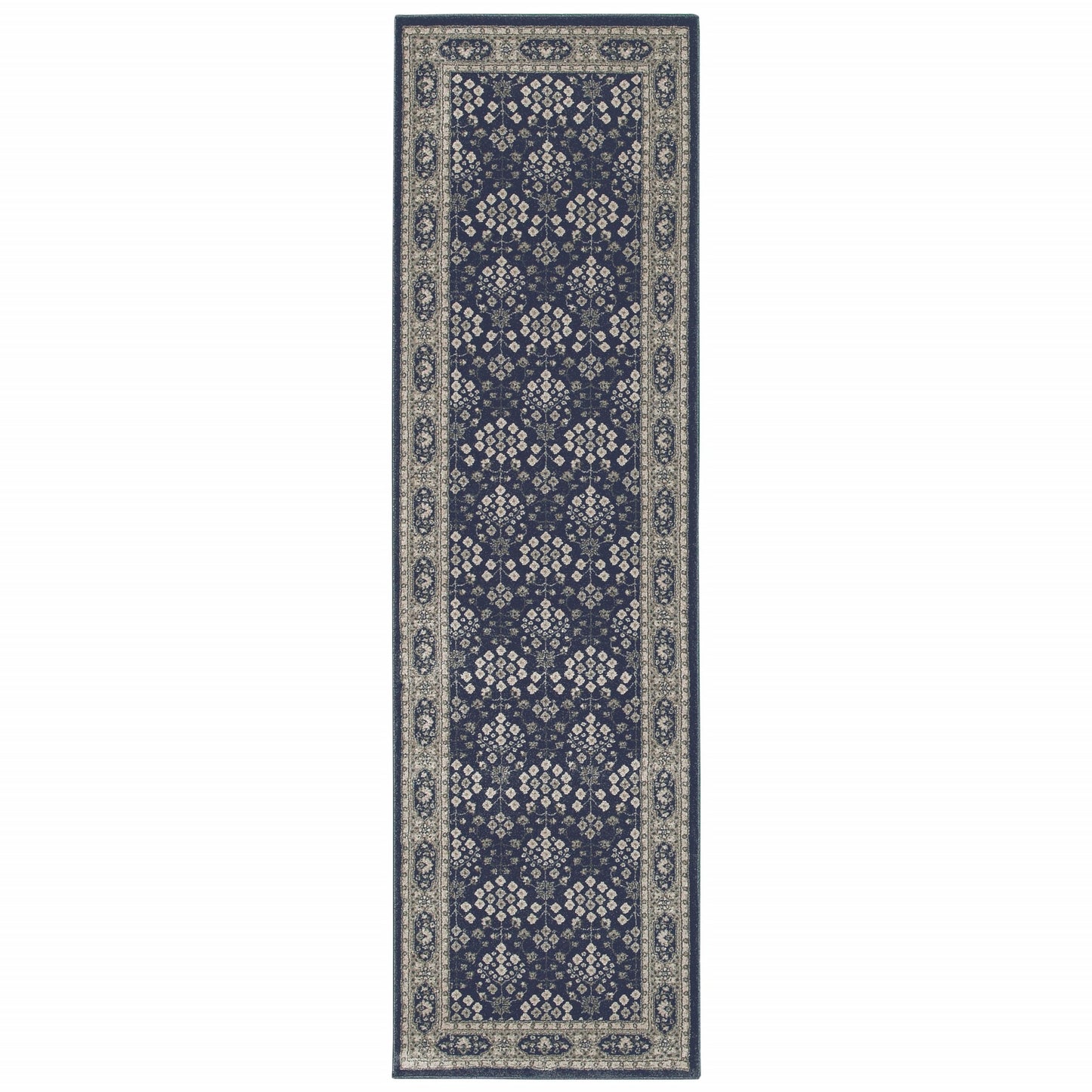 10' X 13' Navy And Gray Floral Ditsy Area Rug