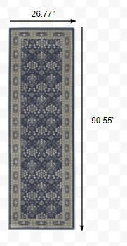 10' X 13' Navy And Gray Floral Ditsy Area Rug