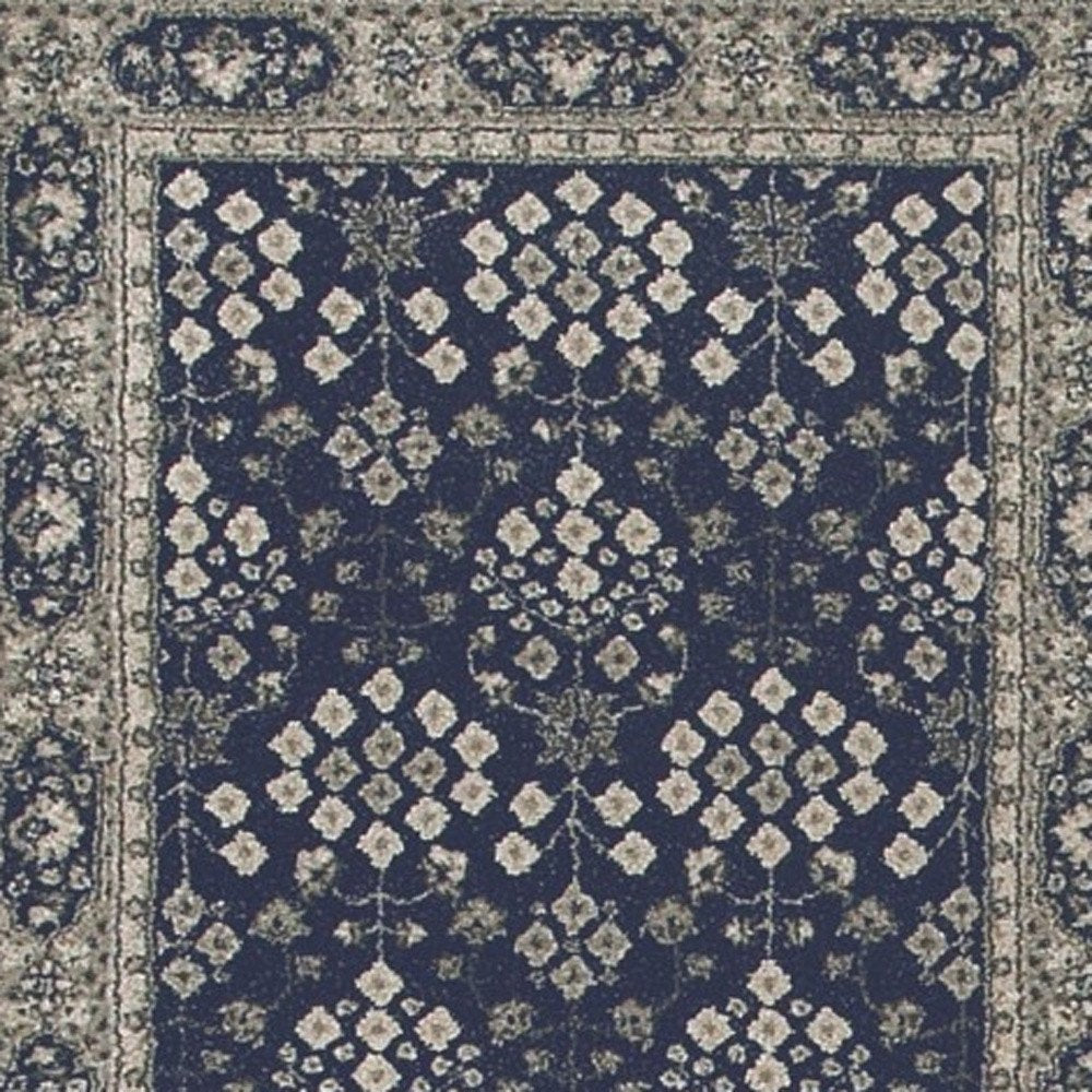 10' X 13' Navy And Gray Floral Ditsy Area Rug