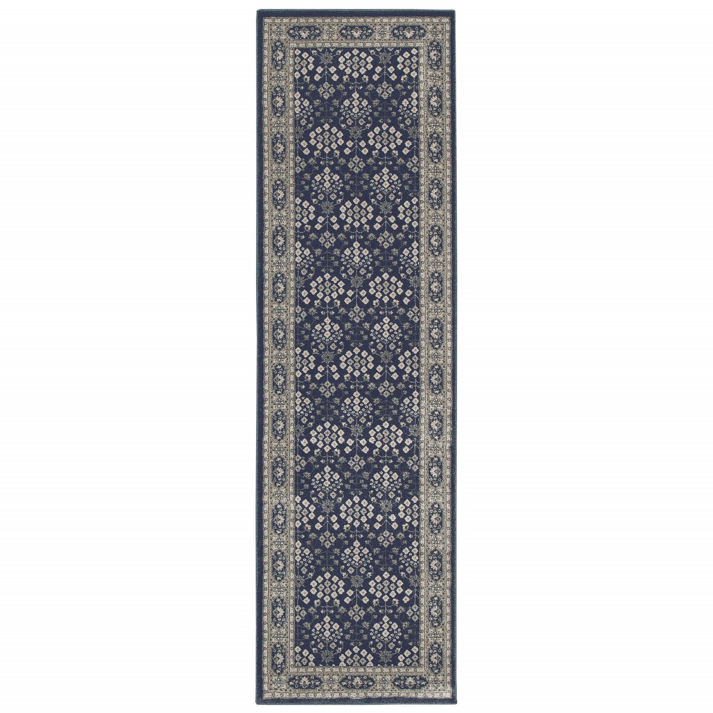 10' X 13' Navy And Gray Floral Ditsy Area Rug