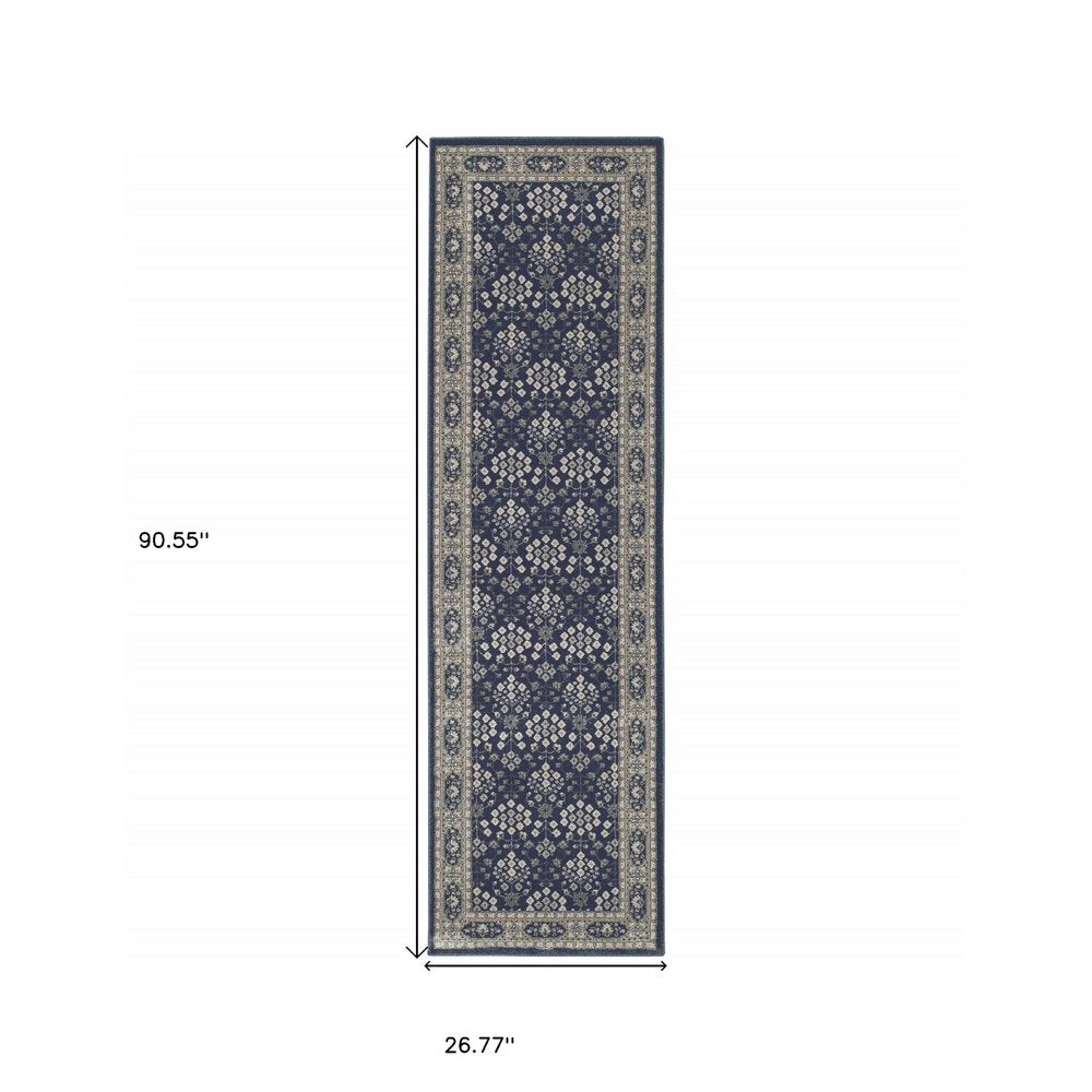 10' X 13' Navy And Gray Floral Ditsy Area Rug