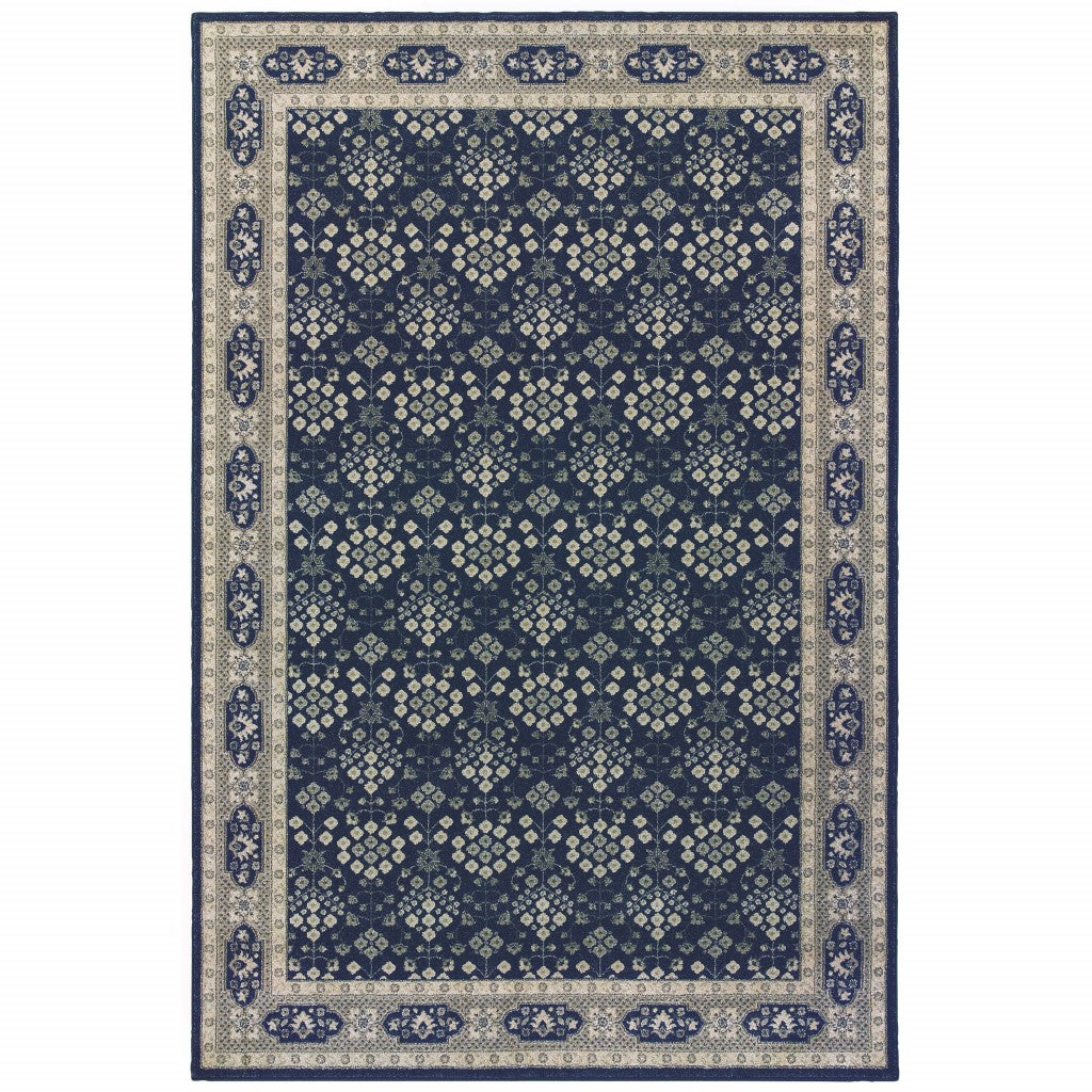 10' X 13' Navy And Gray Floral Ditsy Area Rug