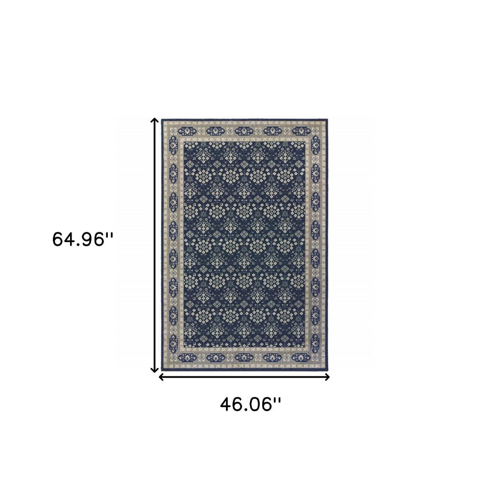 10' X 13' Navy And Gray Floral Ditsy Area Rug