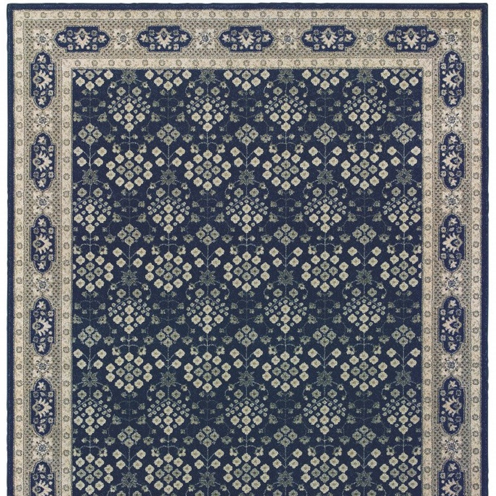 10' X 13' Navy And Gray Floral Ditsy Area Rug