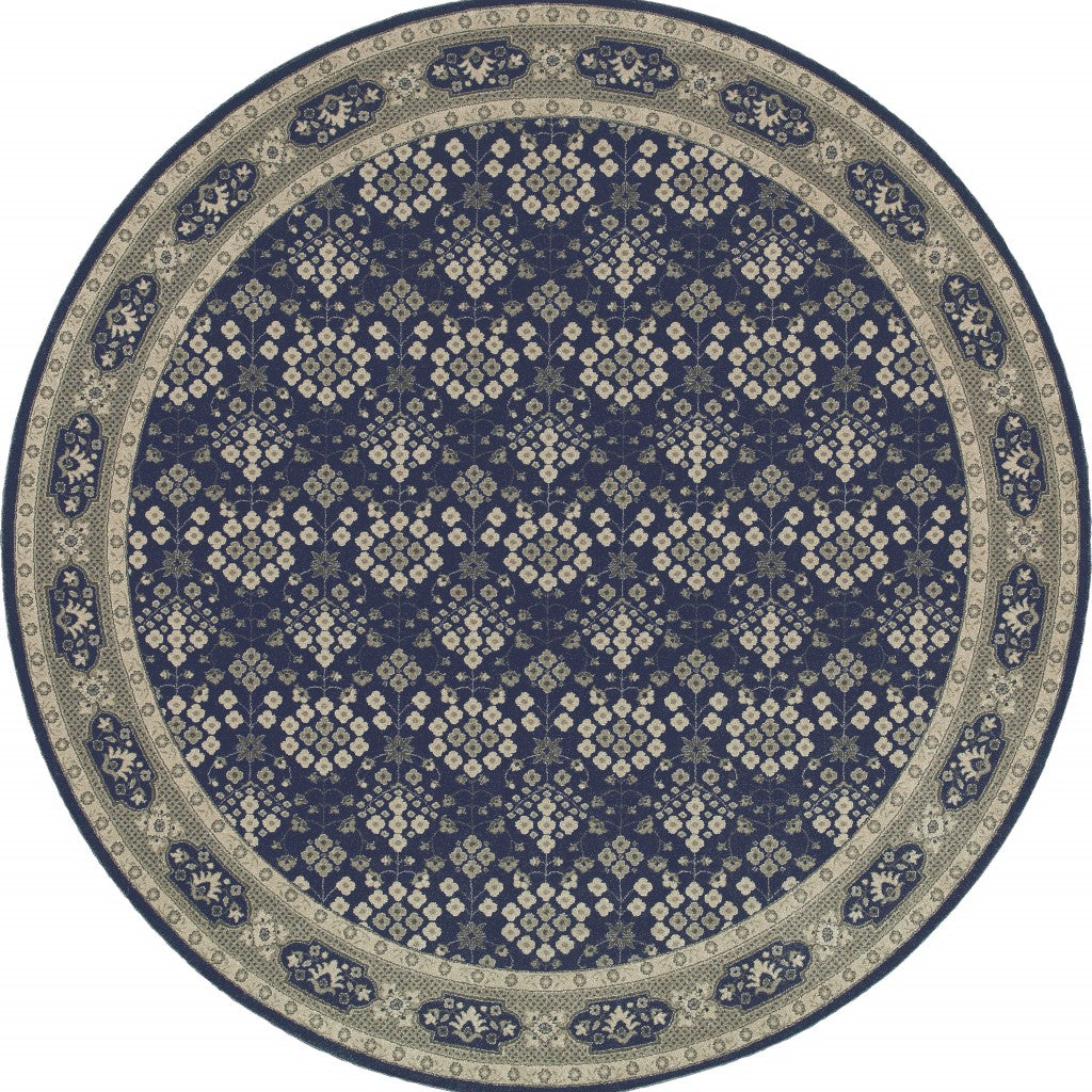 10' X 13' Navy And Gray Floral Ditsy Area Rug