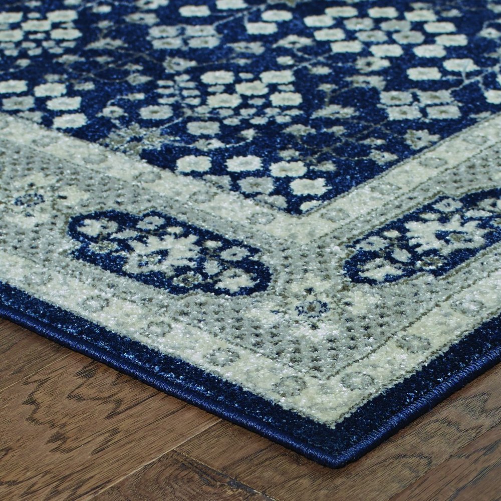 10' X 13' Navy And Gray Floral Ditsy Area Rug