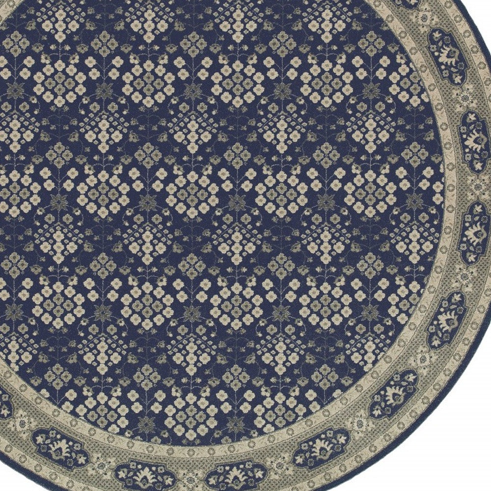 10' X 13' Navy And Gray Floral Ditsy Area Rug