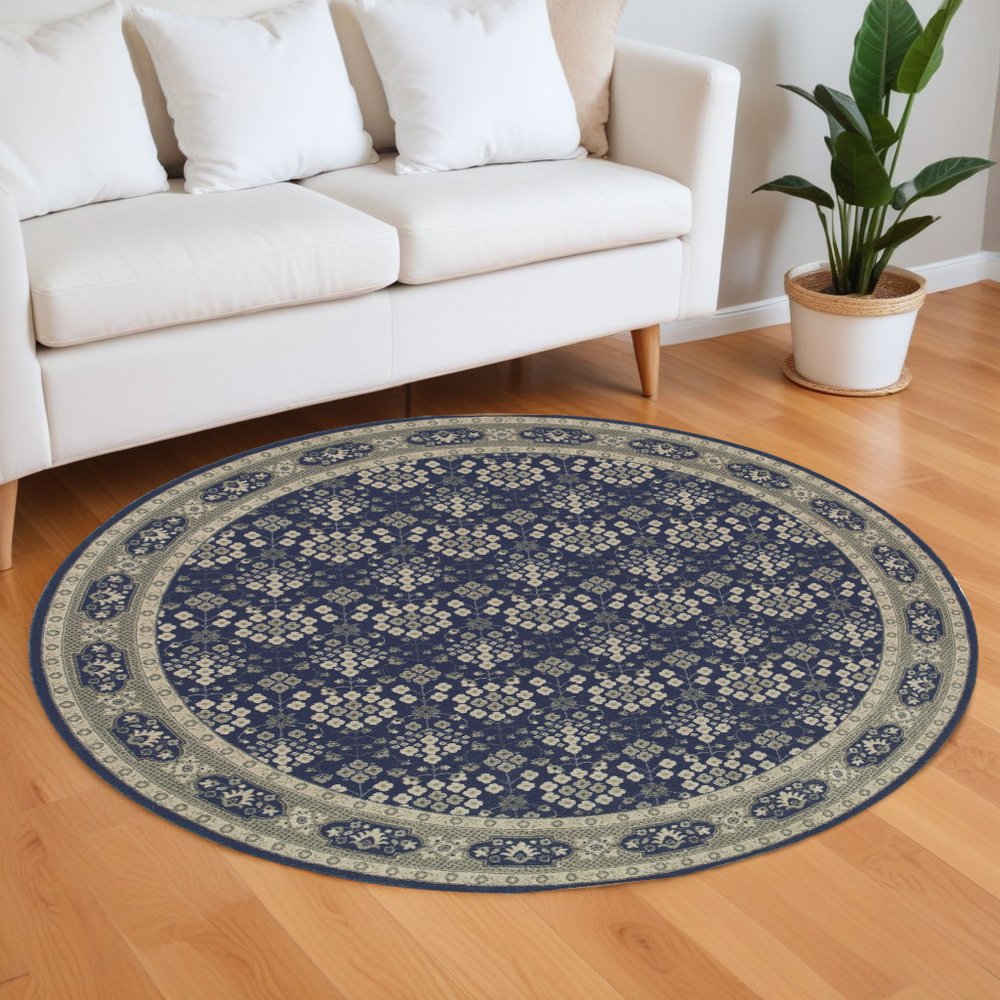 10' X 13' Navy And Gray Floral Ditsy Area Rug