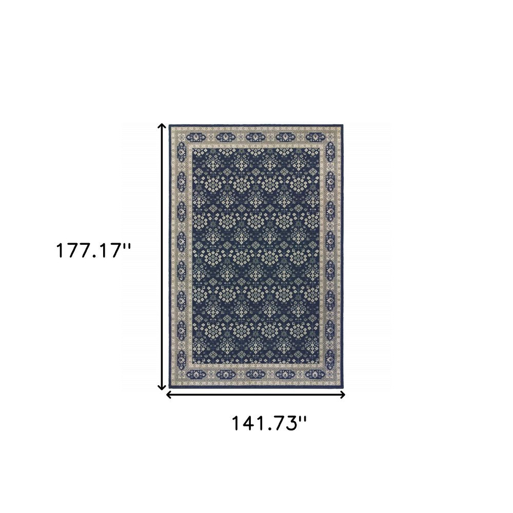 10' X 13' Navy And Gray Floral Ditsy Area Rug