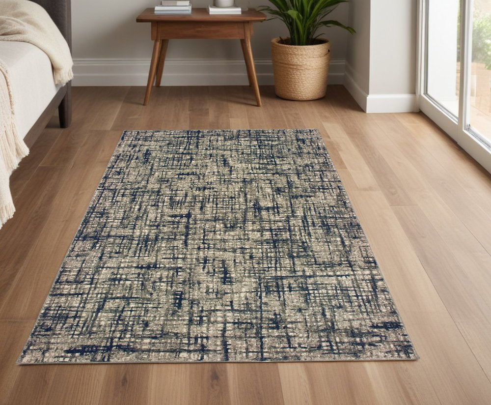 5' X 8' Gray And Navy Abstract Area Rug