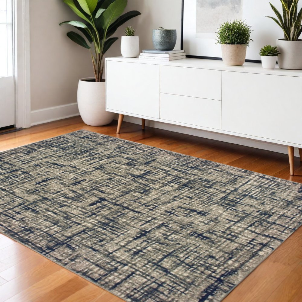 5' X 8' Gray And Navy Abstract Area Rug
