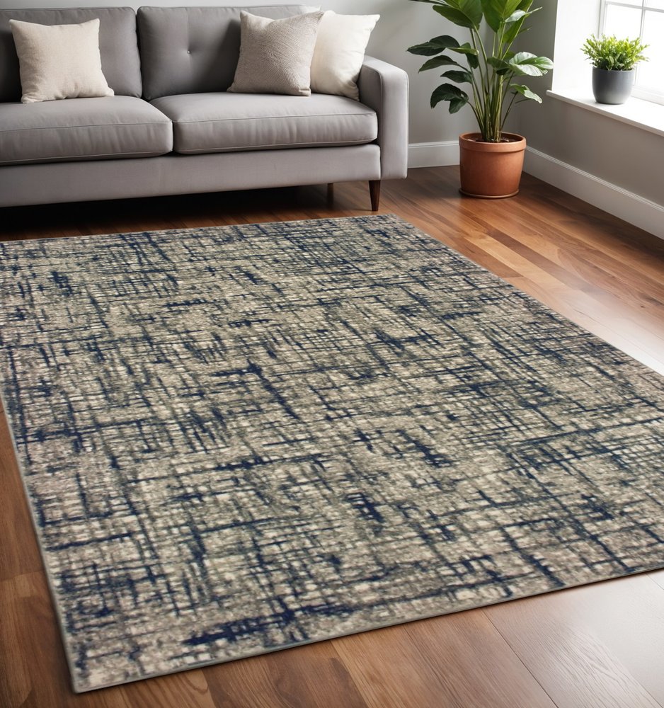 5' X 8' Gray And Navy Abstract Area Rug