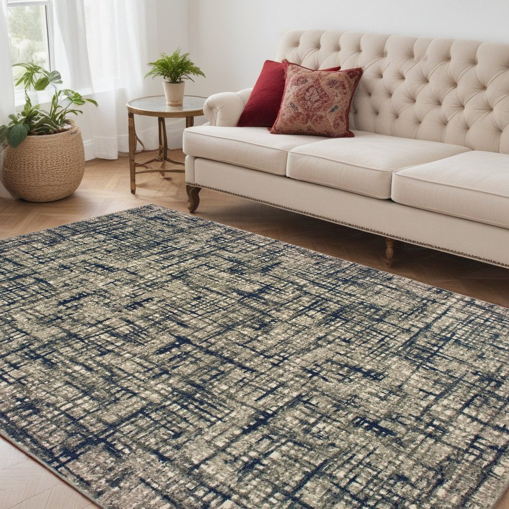 5' X 8' Gray And Navy Abstract Area Rug