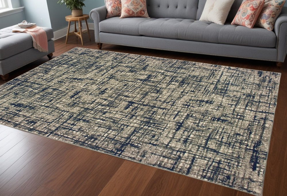5' X 8' Gray And Navy Abstract Area Rug