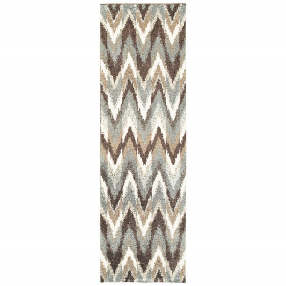 7' X 10' Gray And Taupe Ikat Pattern Area Rug