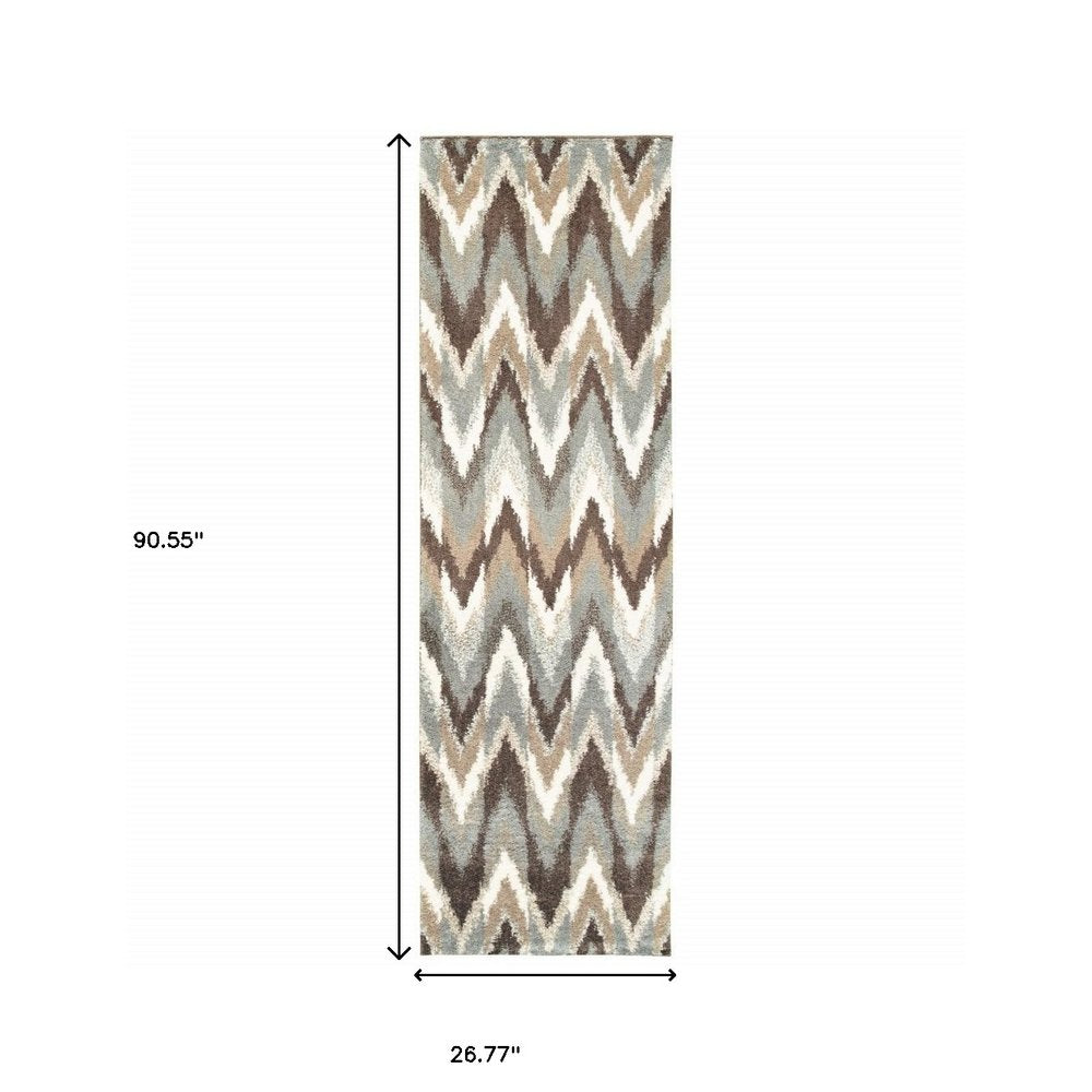 7' X 10' Gray And Taupe Ikat Pattern Area Rug