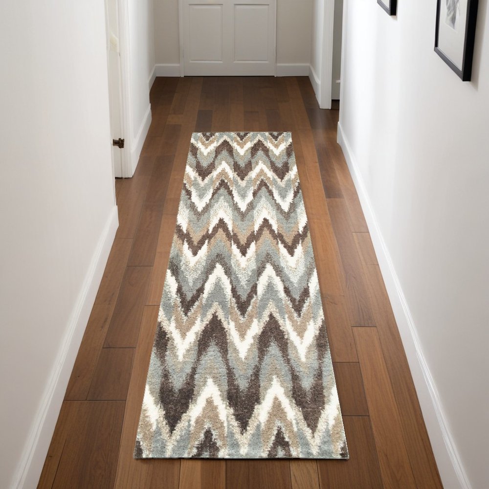 7' X 10' Gray And Taupe Ikat Pattern Area Rug