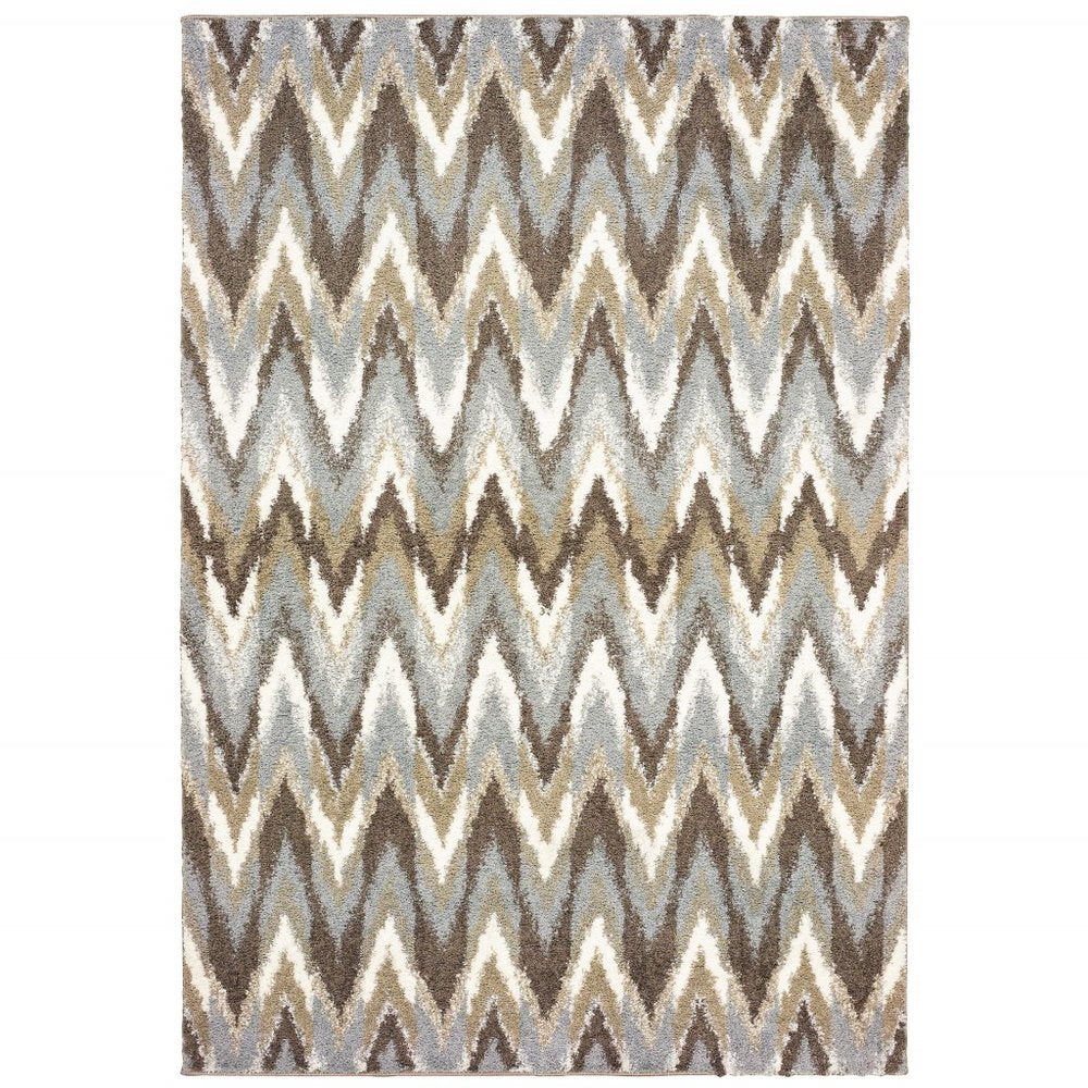 7' X 10' Gray And Taupe Ikat Pattern Area Rug